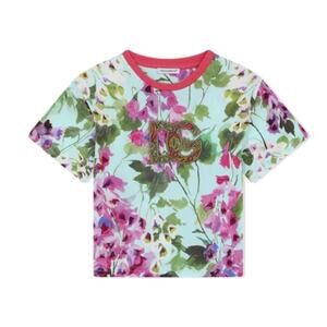 Dolce & Gabbana Kids Cotton Floral Logo T Shirt